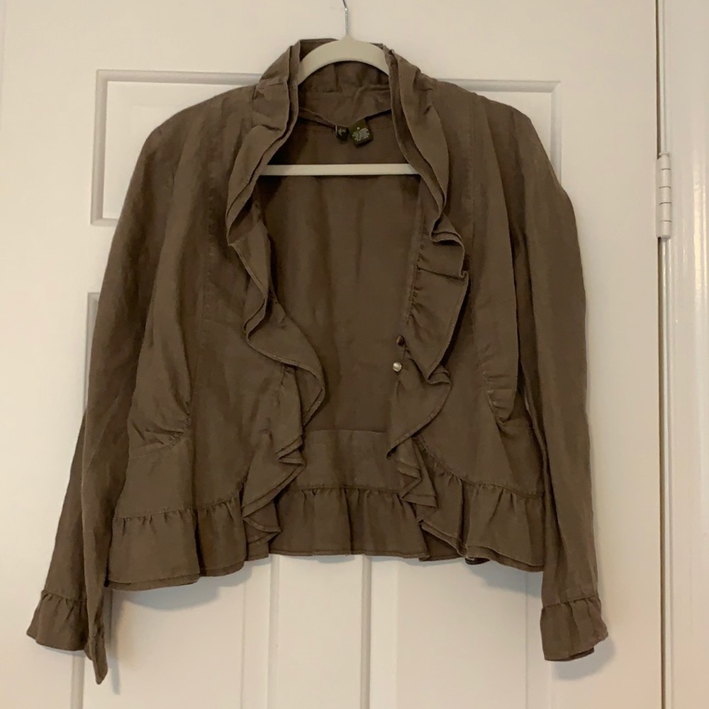 Anthropologie  "Fei" Brown Ruffled Linen Jacket